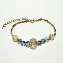 【ハンドメイド】アンティーク風ビーズブレスレット グレー