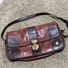 トリーバーチ レザー ショルダーバッグ ブラウン ロゴ金具 ミラー付き 