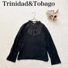 【トリニダードトバゴ】長袖トップス （LL）フリル 異素材 フェミニン 黒