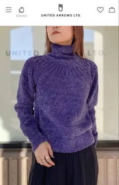 パープル タートルネック　ニット　セーター FREE