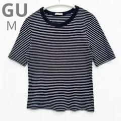 GU ジーユーリブT 半袖 ボーダー 黒白 M 細見え 着回し 万能トップスのサムネイル