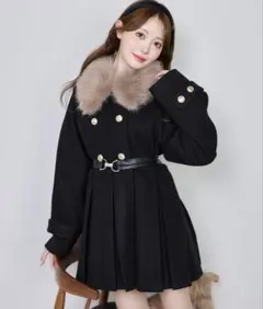 フェイクファー襟プリーツミドルコート　1度のみ着用　即日発送