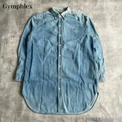 ジムフレックス【M】デニムシャツ チュニック ボタンダウン グリフィン赤刺繍ロゴのサムネイル