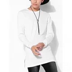 ストリート系 クルーネック ロング丈Tシャツ メンズ ロンT