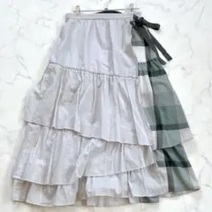 美品✨ ブルーレーベルクレストブリッジ チェックコンビティアードロングスカートMのサムネイル