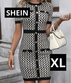 SHEIN ミニワンピース　アシンメトリーボタンデザインフルプリント　キャバ