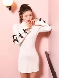 Darich アームリボンリブニットミニワンピース　F-Lサイズ