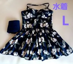 フラワープリント ワンピース水着 ネイビー系　Lサイズ
