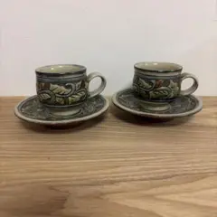 沖縄　やちむん　高江洲康次　カップ＆ソーサー　小さめサイズ　2客 沖縄 やちむん 高江洲康次 カップ＆ソーサー 小さめサイズ 2客 - メルカリ