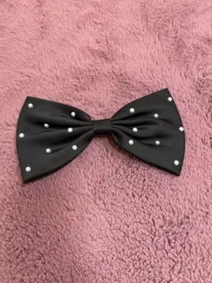 パール付き黒リボンバレッタ　バレッタ