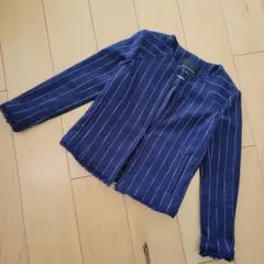 バナナリパブリックネイビー ストライプ ノーカラージャケット00ツイード