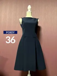 美品 フォクシーニューヨーク 2枚仕立て 膝丈 半袖ワンピース 38