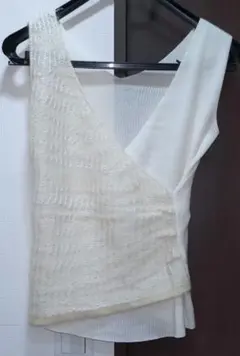 ✨美品✨真夏OK✨モヘア混✨【インタープラネット】カシュクールトップのサムネイル