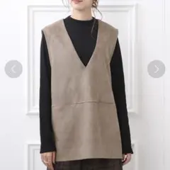 DRESKIP もちもちスエ－ド調深Vベスト　ジレ　ブラウン　カーキ