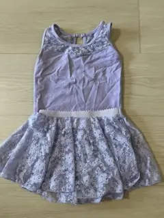薄紫色 レース付きバレエレオタード 110-120cm