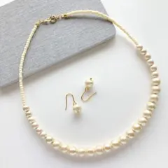 41.5cm　コットンパール　オフ白　ネックレス　ピアス付　国産金具　在庫あり