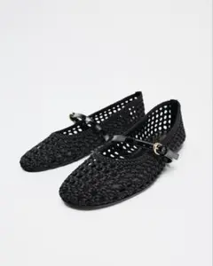 ZARA ザラ　スタッズ レザー フラットシューズ　39 レザーローファー - ブラック | ZARA Japan / 日本