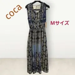 <新品タグ付>coca コカ幾何学柄ノースリーブワンピース ブルー系 レトロ