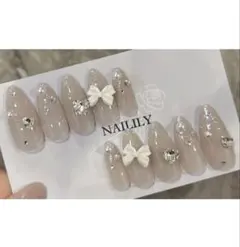 現品 即購入可 ネイルチップ ワンホン キラキラ リボン ガーリー 韓国