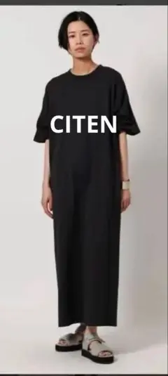 美品　CITEN ソデギャザーワンピース S ロング 半袖 カットソーワンピースのサムネイル