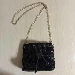 SHEIN スパンコール 巾着型 チェーンショルダーバッグ ブラック