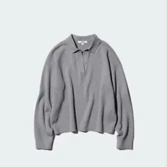 美品　スムースコットンリラックスポロセーターMグレー