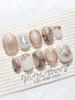 現品 ブラウン水光マグネットシェル大理石風ニュアンスネイル15458 春 韓国