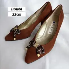 DIANA ダイアナ パンプス ブラウン スウェード リボン 22