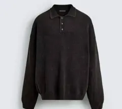 ZARA ウォッシュドニットポロシャツ　ブラウン