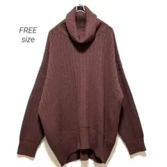 【美品】ジーナシス オフタートルニット セーター ブラウン ウール混 F