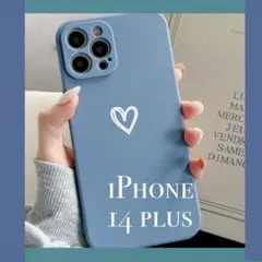 【iPhone14plus】iPhoneケース ブルー ハート 手書き 青 紺