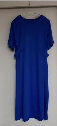 青 半袖カットソーワンピース ボタン付き