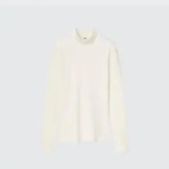UNIQLO リブ ハイネックT 長袖 ホワイト S