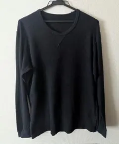 ユニクロ　メンズ長袖ワッフルクルーネックTシャツ　ネイビー　L