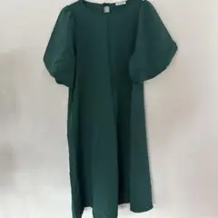 ダークグリーン ポワン袖ワンピースM