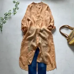 ブランバスク　ラミーローンパールボタンシャツワンピース　オレンジ系　38