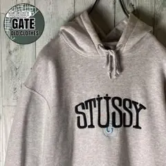 ステューシー　センター刺繍ロゴ スウェット　パーカー グレー LARGE 人気