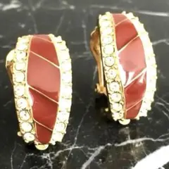 極美品 Monet モネ ヴィンテージ イヤリング ボルドー エナメル 刻印金色