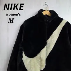 NIKE　ナイキ　レディース　フェイクファージャケット　M　ブラック　ビッグロゴ