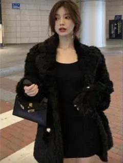 SHEIN ファーコート ブラック アウター