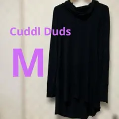 レディースハイネックカットソー ロングワンピ 指穴 ゆったり 無地ブラック M