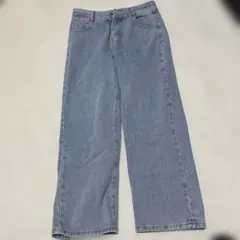 ライトブルーデニムワイドレッグパンツ Lサイズ