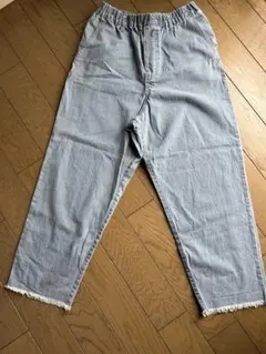 ライトブルーデニムパンツ フリンジ裾
