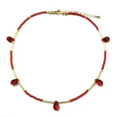 【ハンドメイド】深紅のチェコビーズチョーカーネックレス 雫 ティアドロップ