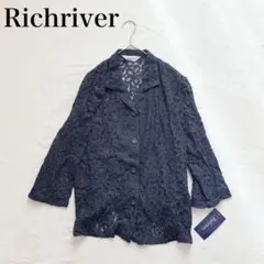 新品【リッチリバー】刺繍レースジャケット（M）テーラード ドット 透け感 羽織のサムネイル