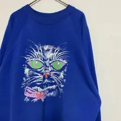h*u様 vintage 猫 cat カラフル ブルー スウェット ビッグプリンのサムネイル