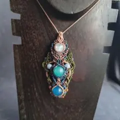 アマゾナイトシリカ×ブルージェードのオリジナルデザインマクラメペンダント