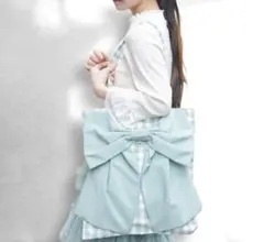 アクシーズファム/タテ型ビッグリボントートバッグ/ミント/A4/肩かけ可