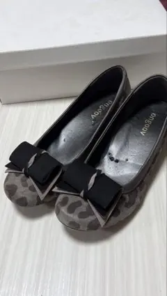 ongoov フラットシューズ 22cm リボン付き 豹柄 日本製 ヒョウ柄