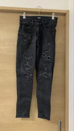 AZUL ダメージ加工スキニーデニム ダークグレー